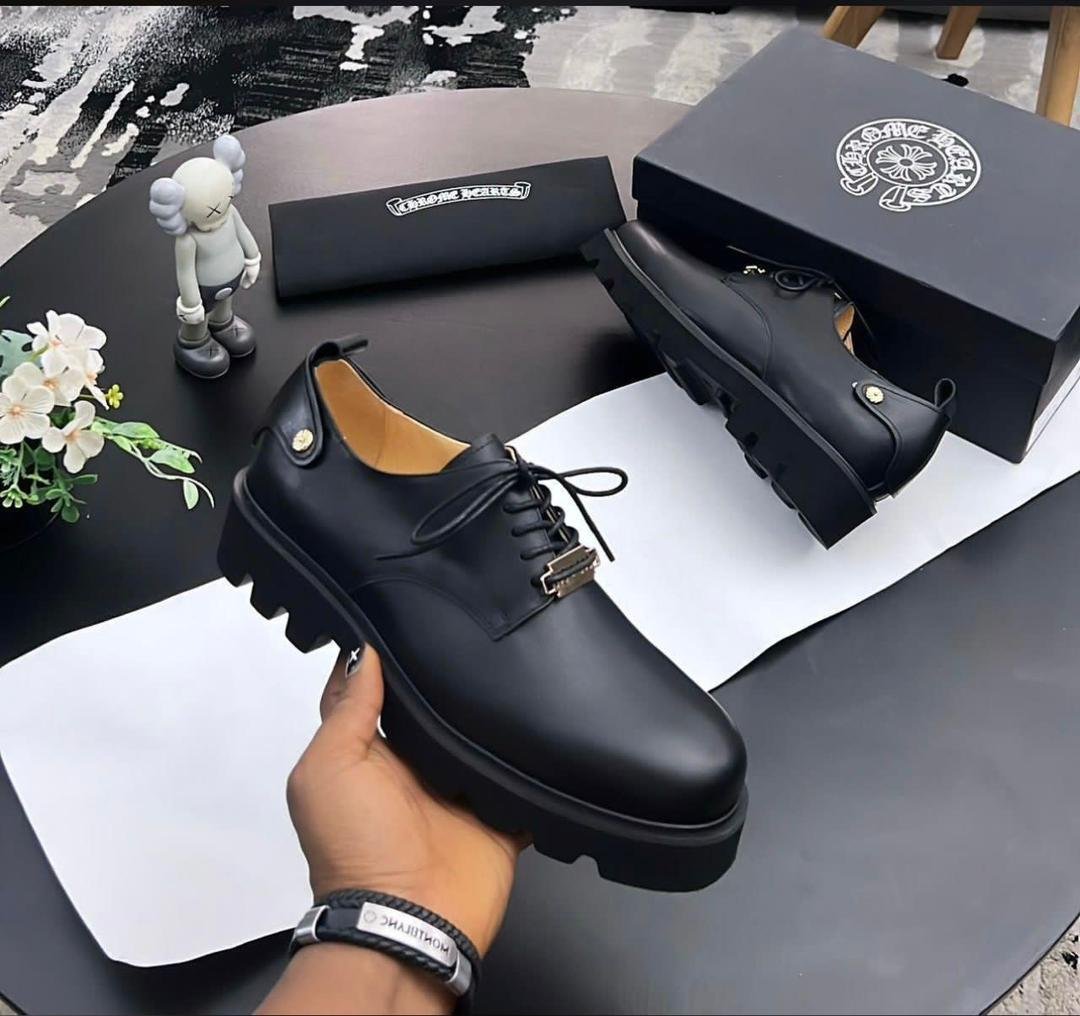 Chrome Hearts-Inspired Black Leather Dress Shoes