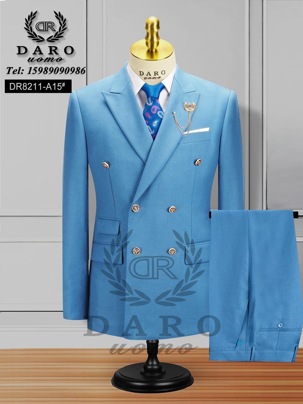 Daro Light Blue Double-Breasted Slim-Fit Suit