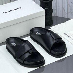 Jil Sander Black Leather Cross-Strap Slides