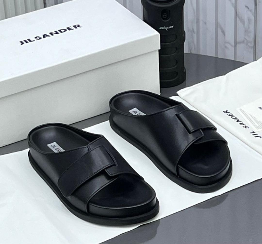 Jil Sander Black Leather Cross-Strap Slides