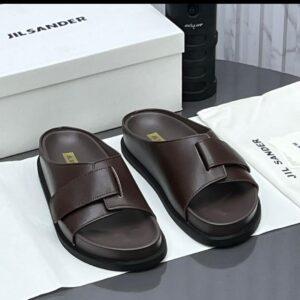 Jil Sander Brown Leather Slide Sandals