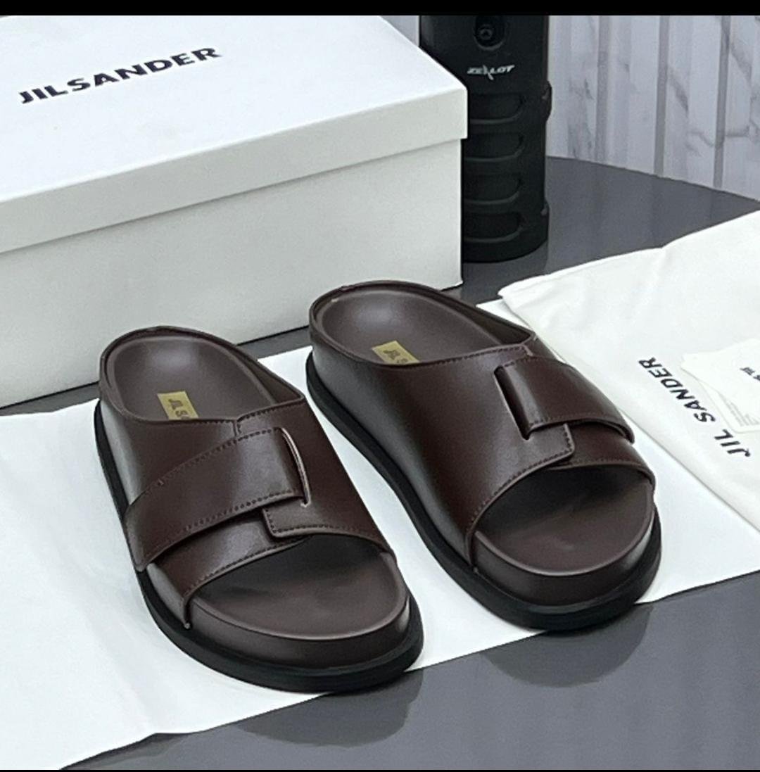 Jil Sander Brown Leather Slide Sandals