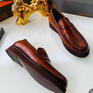 OGGI Script-Patterned Leather Penny Loafers
