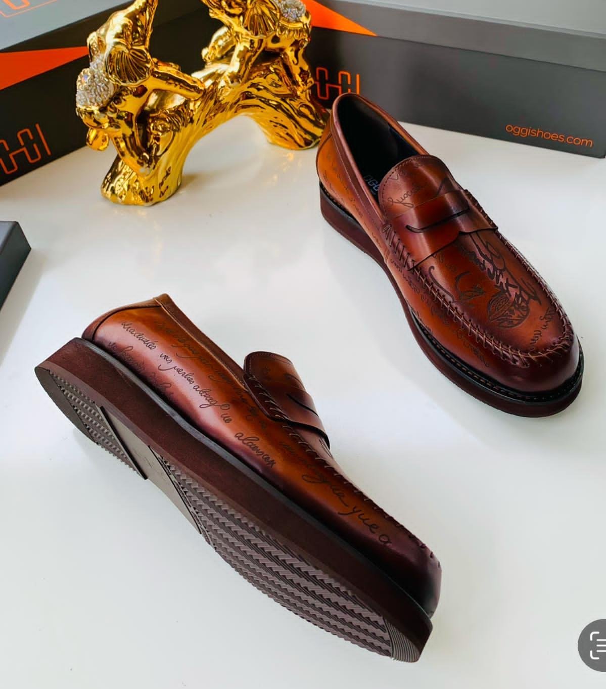 OGGI Script-Patterned Leather Penny Loafers