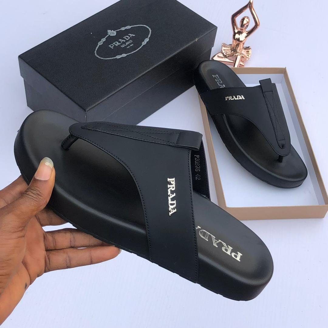 Prada Black Leather Platform Flip-Flop Sandals