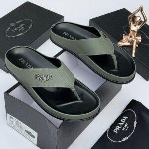 Prada Steel Gray Rubber Thong Slides