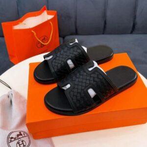 Woven Leather Slippers – Black