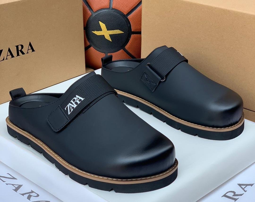 Zara Black Cross-Belt Half Shoes for Men